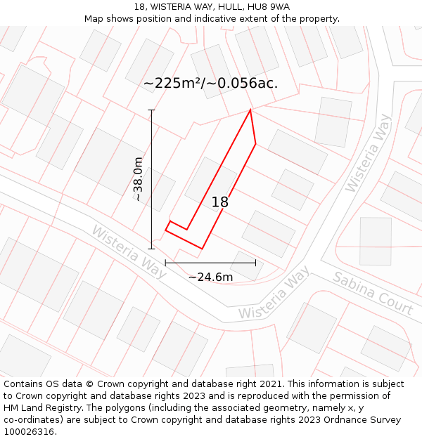 18, WISTERIA WAY, HULL, HU8 9WA: Plot and title map