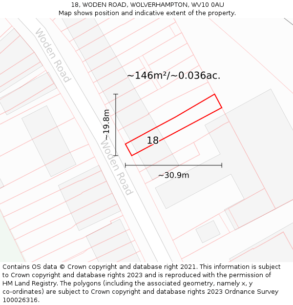 18, WODEN ROAD, WOLVERHAMPTON, WV10 0AU: Plot and title map