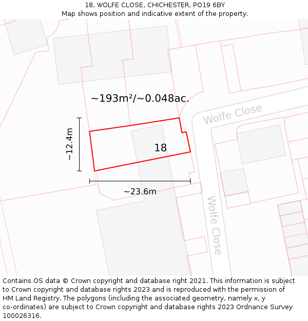 18, WOLFE CLOSE, CHICHESTER, PO19 6BY: Plot and title map