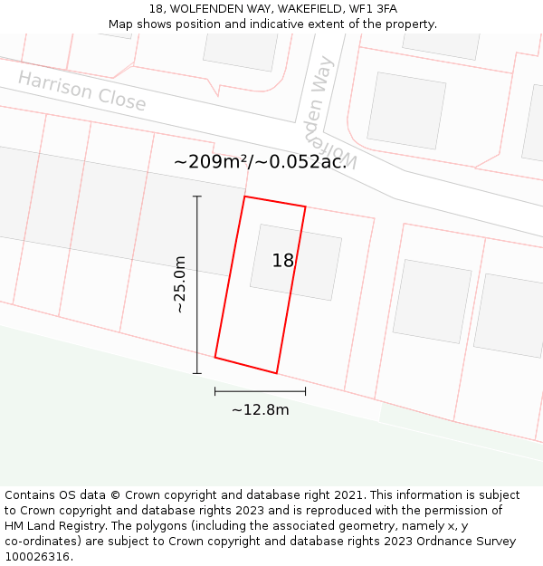 18, WOLFENDEN WAY, WAKEFIELD, WF1 3FA: Plot and title map