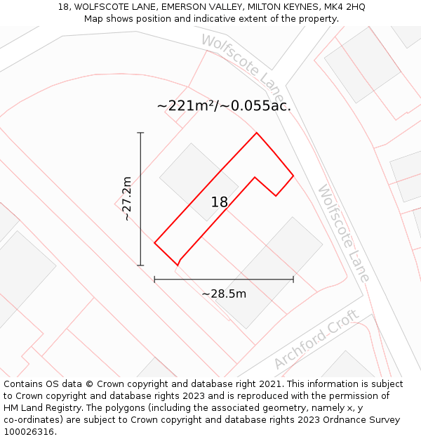 18, WOLFSCOTE LANE, EMERSON VALLEY, MILTON KEYNES, MK4 2HQ: Plot and title map