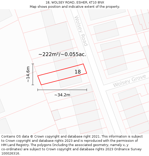 18, WOLSEY ROAD, ESHER, KT10 8NX: Plot and title map