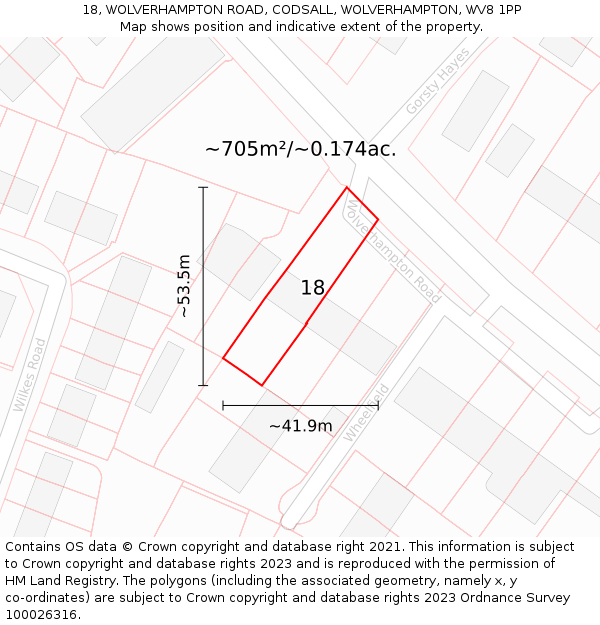 18, WOLVERHAMPTON ROAD, CODSALL, WOLVERHAMPTON, WV8 1PP: Plot and title map