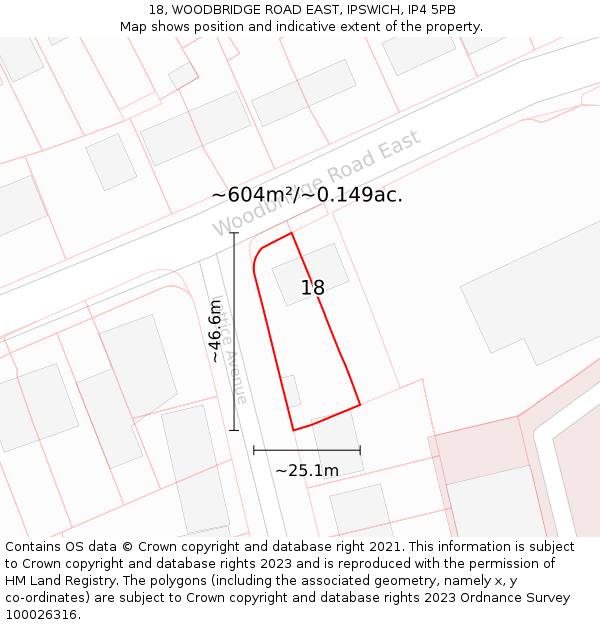 18, WOODBRIDGE ROAD EAST, IPSWICH, IP4 5PB: Plot and title map