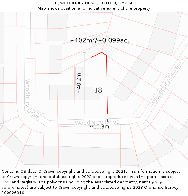 18, WOODBURY DRIVE, SUTTON, SM2 5RB: Plot and title map