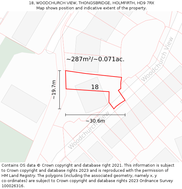 18, WOODCHURCH VIEW, THONGSBRIDGE, HOLMFIRTH, HD9 7RX: Plot and title map
