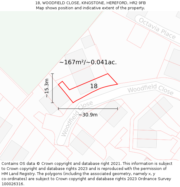 18, WOODFIELD CLOSE, KINGSTONE, HEREFORD, HR2 9FB: Plot and title map
