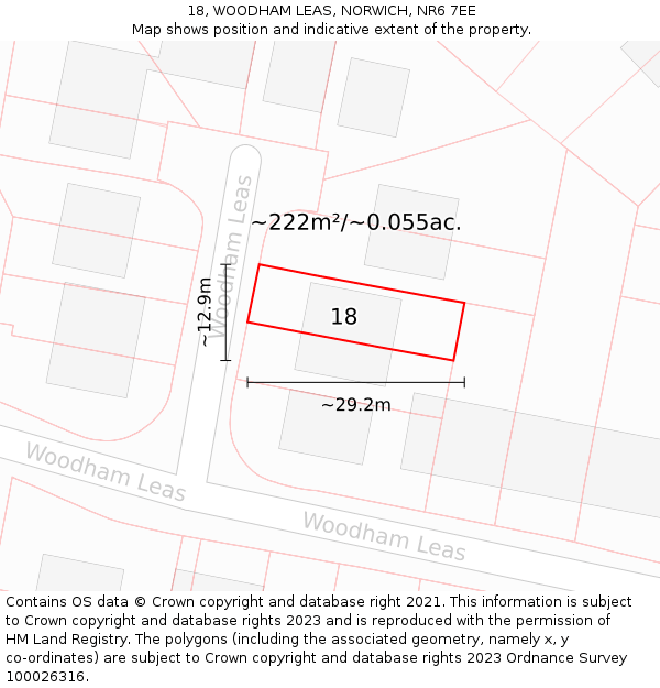 18, WOODHAM LEAS, NORWICH, NR6 7EE: Plot and title map