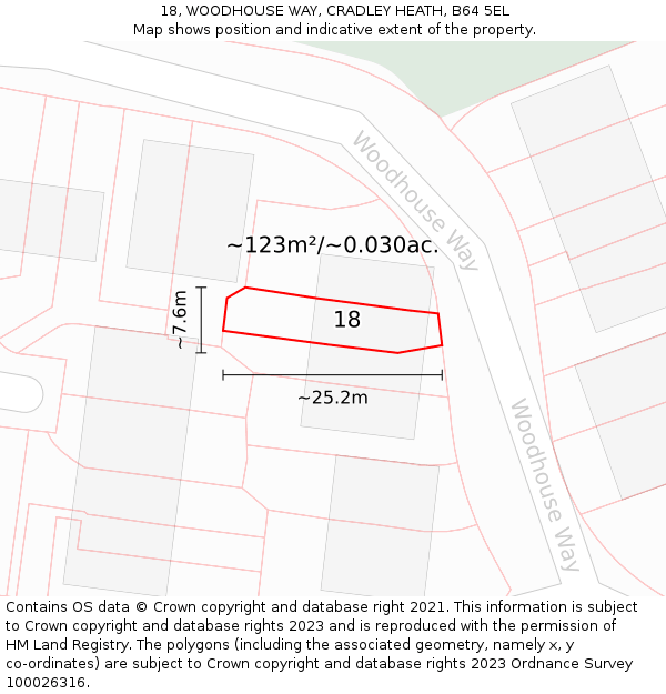 18, WOODHOUSE WAY, CRADLEY HEATH, B64 5EL: Plot and title map