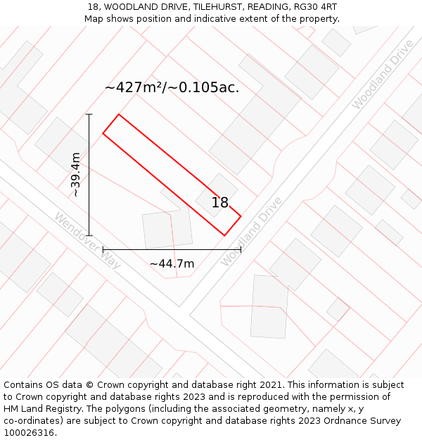 18, WOODLAND DRIVE, TILEHURST, READING, RG30 4RT: Plot and title map