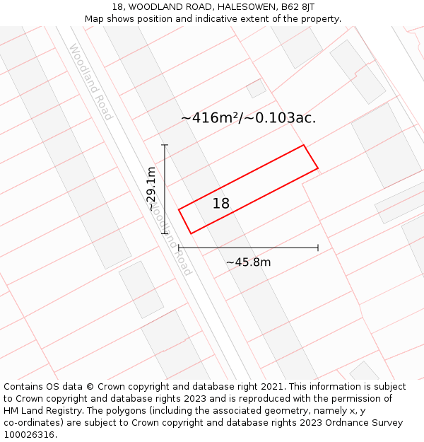 18, WOODLAND ROAD, HALESOWEN, B62 8JT: Plot and title map
