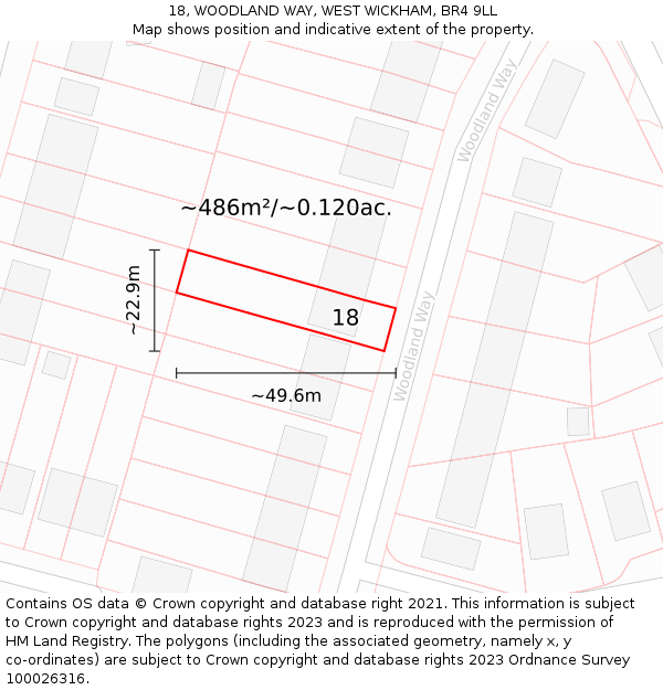 18, WOODLAND WAY, WEST WICKHAM, BR4 9LL: Plot and title map