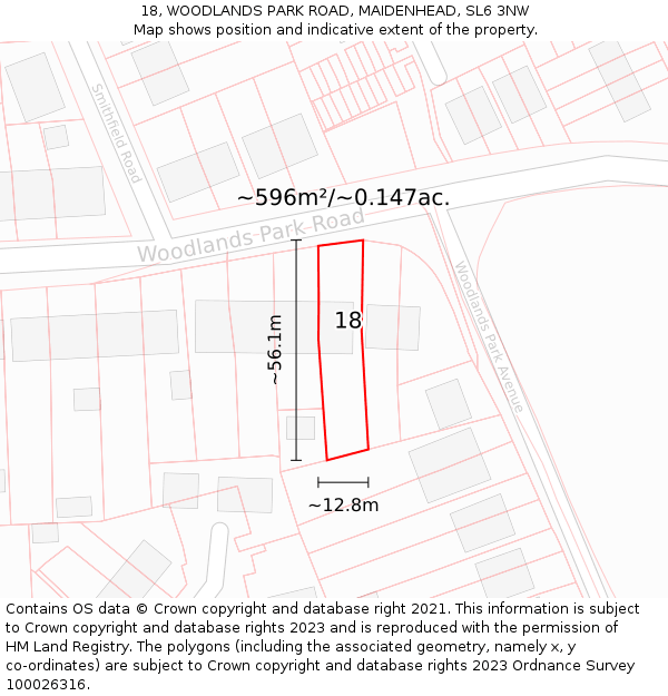 18, WOODLANDS PARK ROAD, MAIDENHEAD, SL6 3NW: Plot and title map