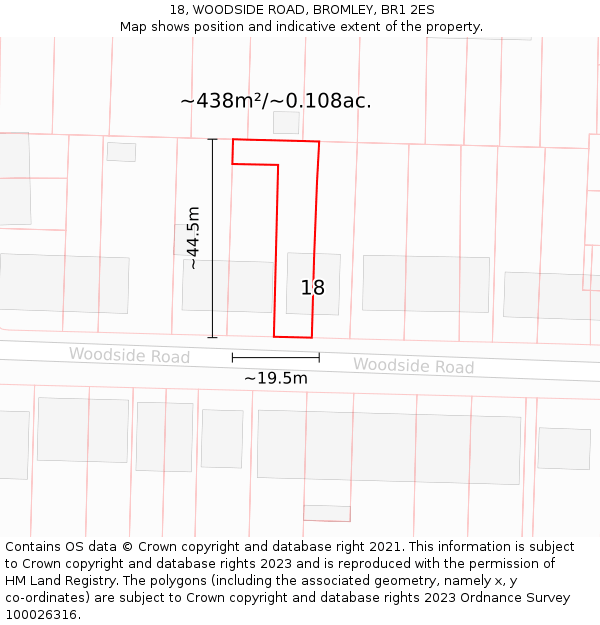 18, WOODSIDE ROAD, BROMLEY, BR1 2ES: Plot and title map