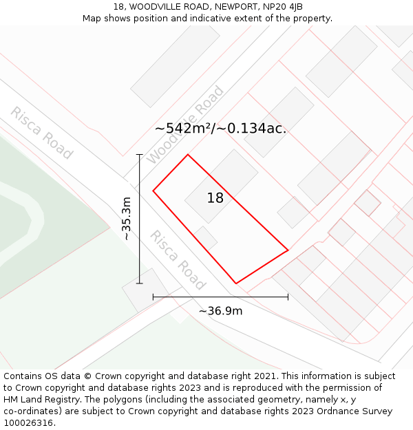 18, WOODVILLE ROAD, NEWPORT, NP20 4JB: Plot and title map