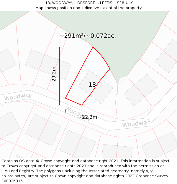 18, WOODWAY, HORSFORTH, LEEDS, LS18 4HY: Plot and title map
