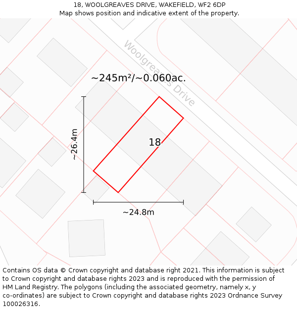 18, WOOLGREAVES DRIVE, WAKEFIELD, WF2 6DP: Plot and title map