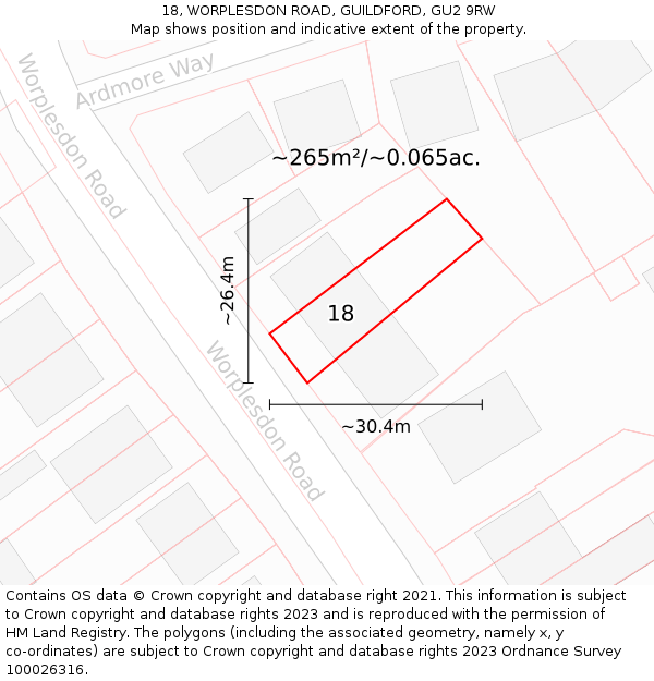 18, WORPLESDON ROAD, GUILDFORD, GU2 9RW: Plot and title map