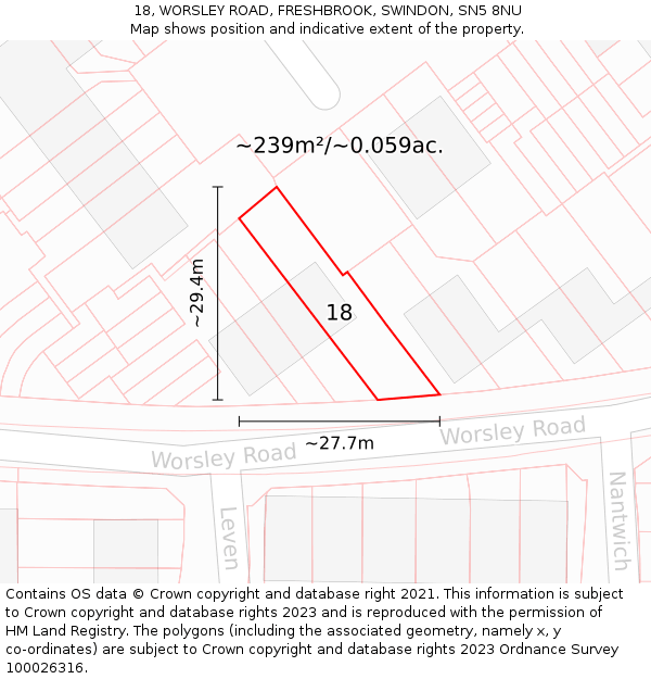 18, WORSLEY ROAD, FRESHBROOK, SWINDON, SN5 8NU: Plot and title map