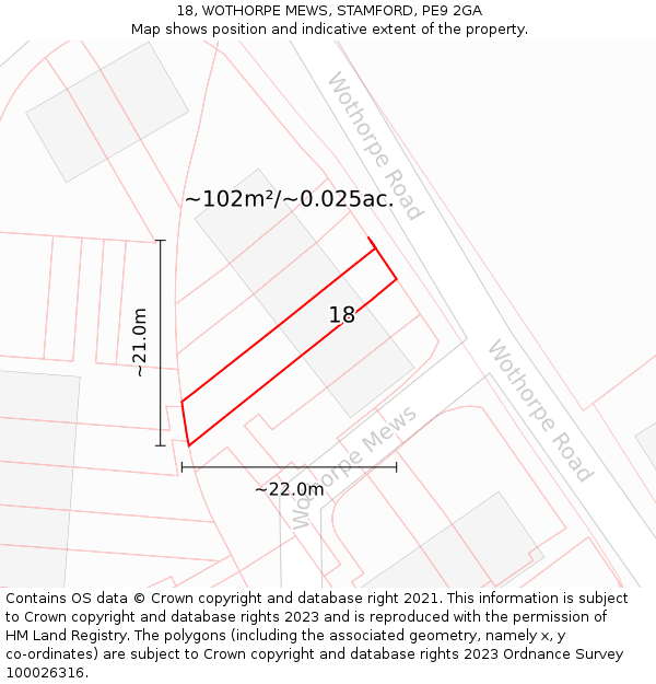 18, WOTHORPE MEWS, STAMFORD, PE9 2GA: Plot and title map