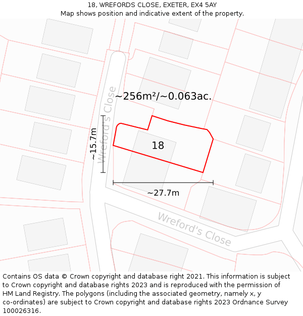 18, WREFORDS CLOSE, EXETER, EX4 5AY: Plot and title map
