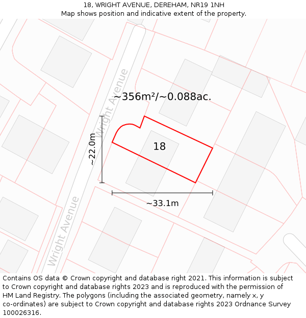 18, WRIGHT AVENUE, DEREHAM, NR19 1NH: Plot and title map