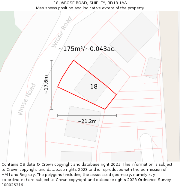18, WROSE ROAD, SHIPLEY, BD18 1AA: Plot and title map