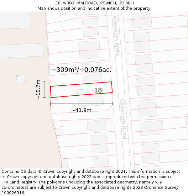18, WROXHAM ROAD, IPSWICH, IP3 0PH: Plot and title map