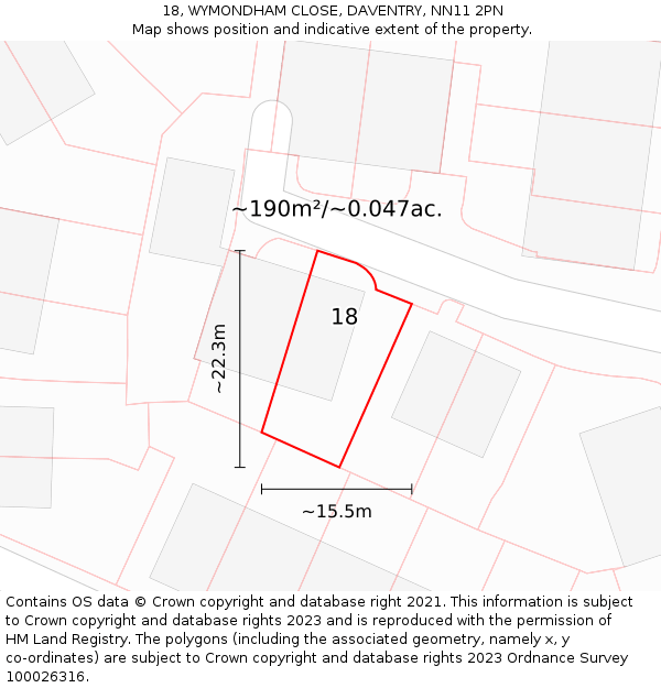 18, WYMONDHAM CLOSE, DAVENTRY, NN11 2PN: Plot and title map