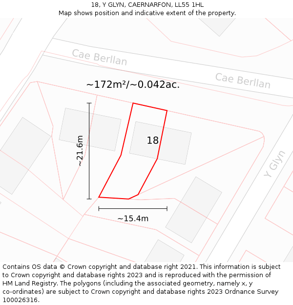 18, Y GLYN, CAERNARFON, LL55 1HL: Plot and title map