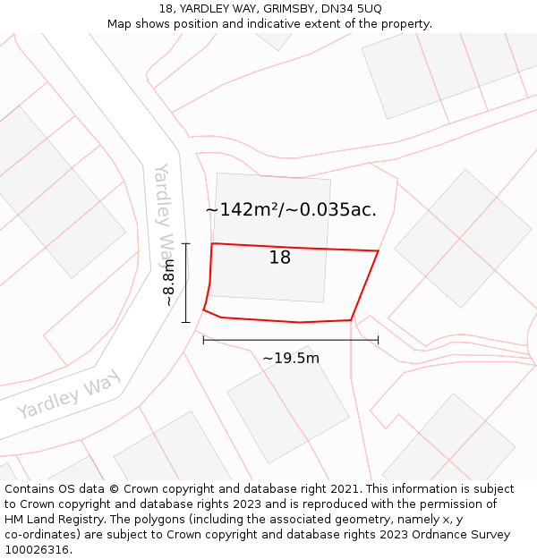 18, YARDLEY WAY, GRIMSBY, DN34 5UQ: Plot and title map