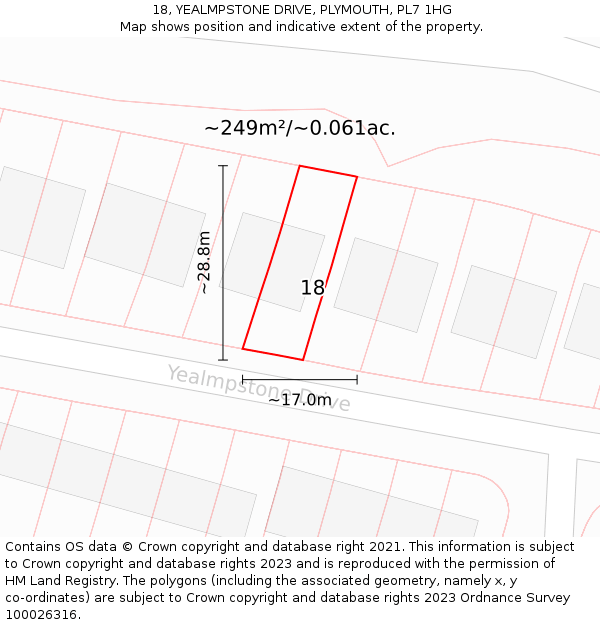 18, YEALMPSTONE DRIVE, PLYMOUTH, PL7 1HG: Plot and title map