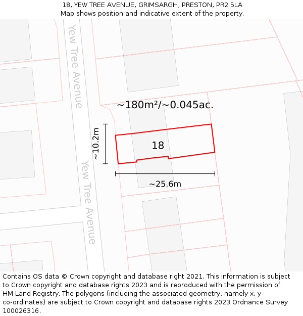 18, YEW TREE AVENUE, GRIMSARGH, PRESTON, PR2 5LA: Plot and title map