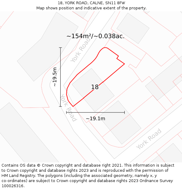 18, YORK ROAD, CALNE, SN11 8FW: Plot and title map