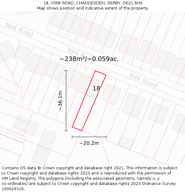 18, YORK ROAD, CHADDESDEN, DERBY, DE21 6HS: Plot and title map