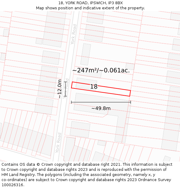 18, YORK ROAD, IPSWICH, IP3 8BX: Plot and title map