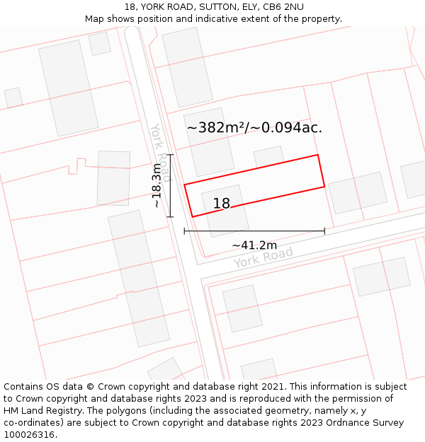 18, YORK ROAD, SUTTON, ELY, CB6 2NU: Plot and title map