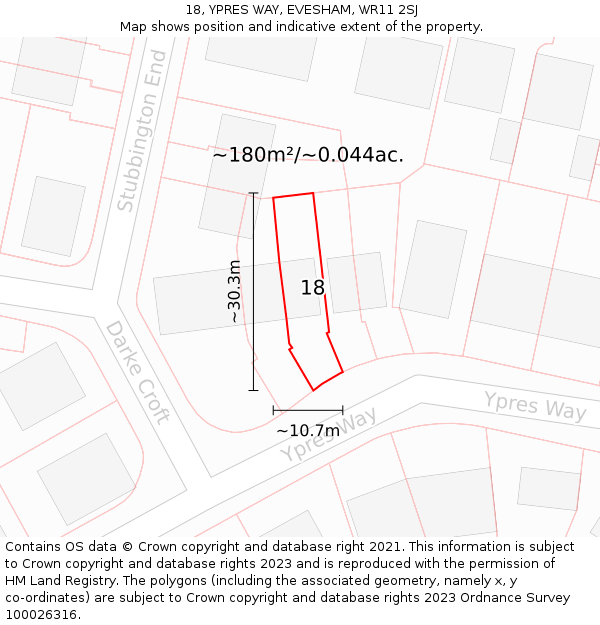 18, YPRES WAY, EVESHAM, WR11 2SJ: Plot and title map
