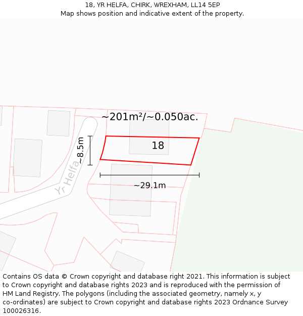 18, YR HELFA, CHIRK, WREXHAM, LL14 5EP: Plot and title map
