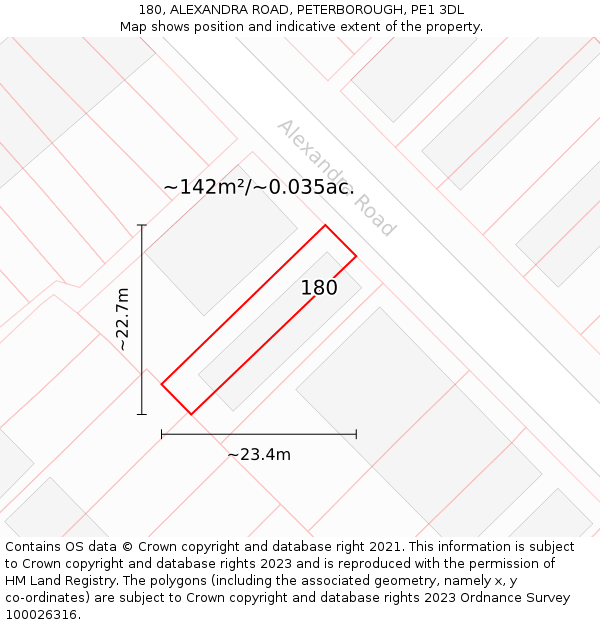 180, ALEXANDRA ROAD, PETERBOROUGH, PE1 3DL: Plot and title map