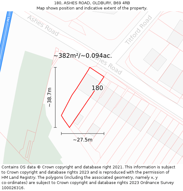 180, ASHES ROAD, OLDBURY, B69 4RB: Plot and title map