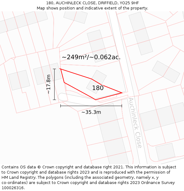 180, AUCHINLECK CLOSE, DRIFFIELD, YO25 9HF: Plot and title map