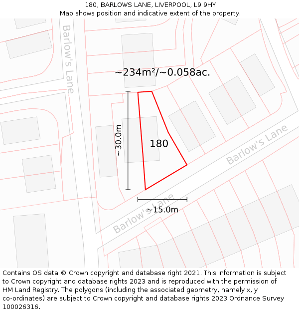 180, BARLOWS LANE, LIVERPOOL, L9 9HY: Plot and title map