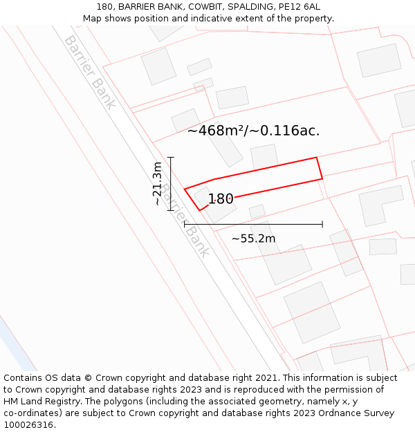 180, BARRIER BANK, COWBIT, SPALDING, PE12 6AL: Plot and title map