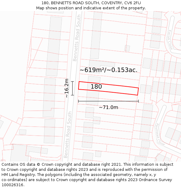 180, BENNETTS ROAD SOUTH, COVENTRY, CV6 2FU: Plot and title map