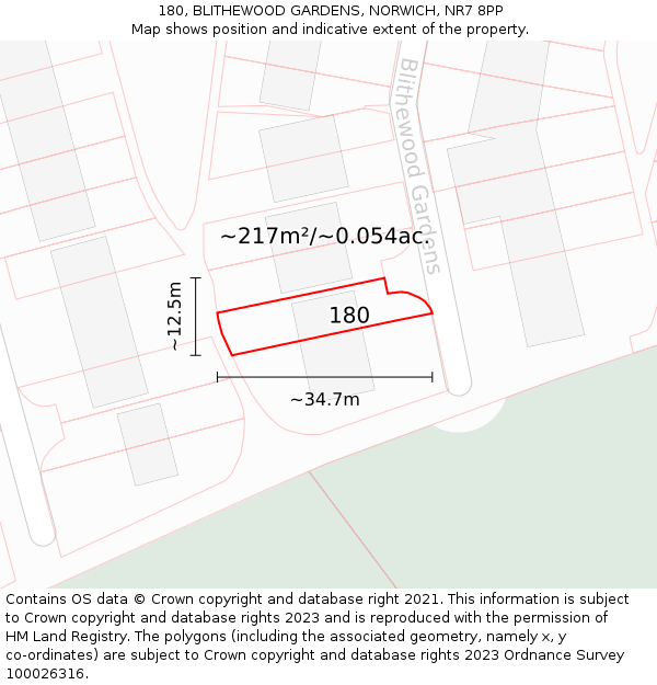 180, BLITHEWOOD GARDENS, NORWICH, NR7 8PP: Plot and title map