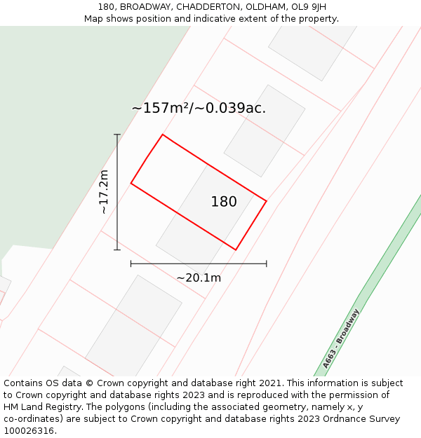 180, BROADWAY, CHADDERTON, OLDHAM, OL9 9JH: Plot and title map