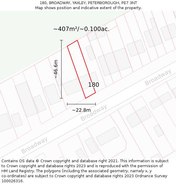 180, BROADWAY, YAXLEY, PETERBOROUGH, PE7 3NT: Plot and title map