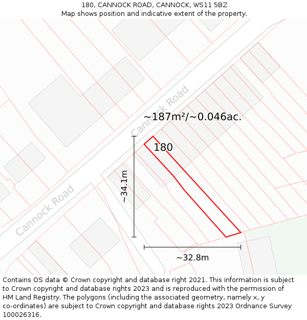 180, CANNOCK ROAD, CANNOCK, WS11 5BZ: Plot and title map