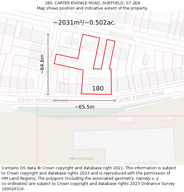 180, CARTER KNOWLE ROAD, SHEFFIELD, S7 2EA: Plot and title map